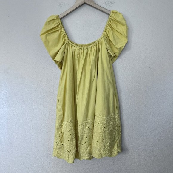 Zara Mini Dress size Medium Mustard Yellow Off The Shoulder Puff Sleeve - Picture 8 of 8